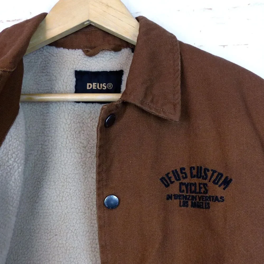 Deus Ex Machina Jacket Mens XS Brown Latham Canvas Coach Sherpa Lined Motorcycle